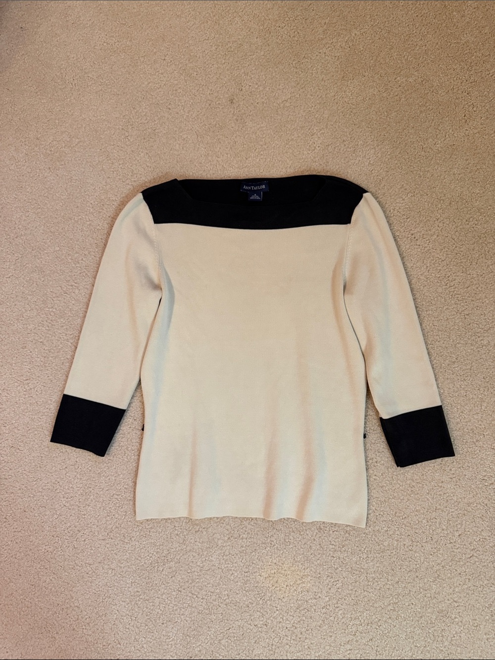 Ann Taylor Cream and Black Boatneck Colorblock Sweater